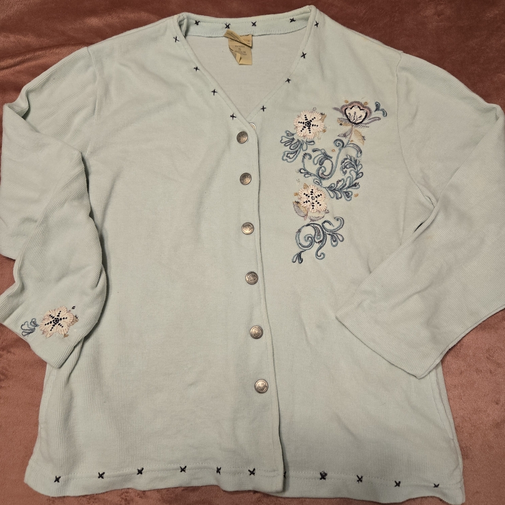 Vintage Artisans Embroidered Cardigan with Floral Design